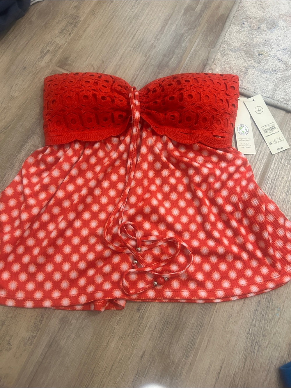 Strapless Red Crochet Bust Tie-Front Women’s Top